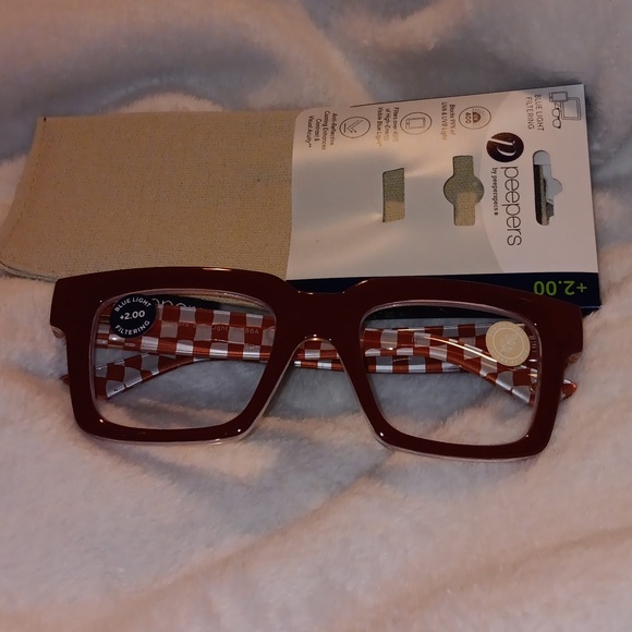 Peepers Glasses +2.00 burgundy w glass case - Picture 2 of 6